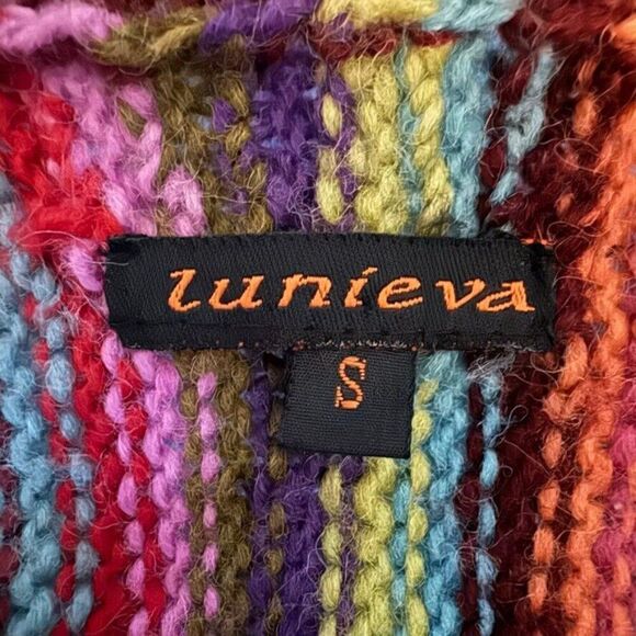 Lunieva Womens Rainbow PRIDE Chunky 100% Wool Hippy Floral Cardigan sz S - Picture 2 of 7